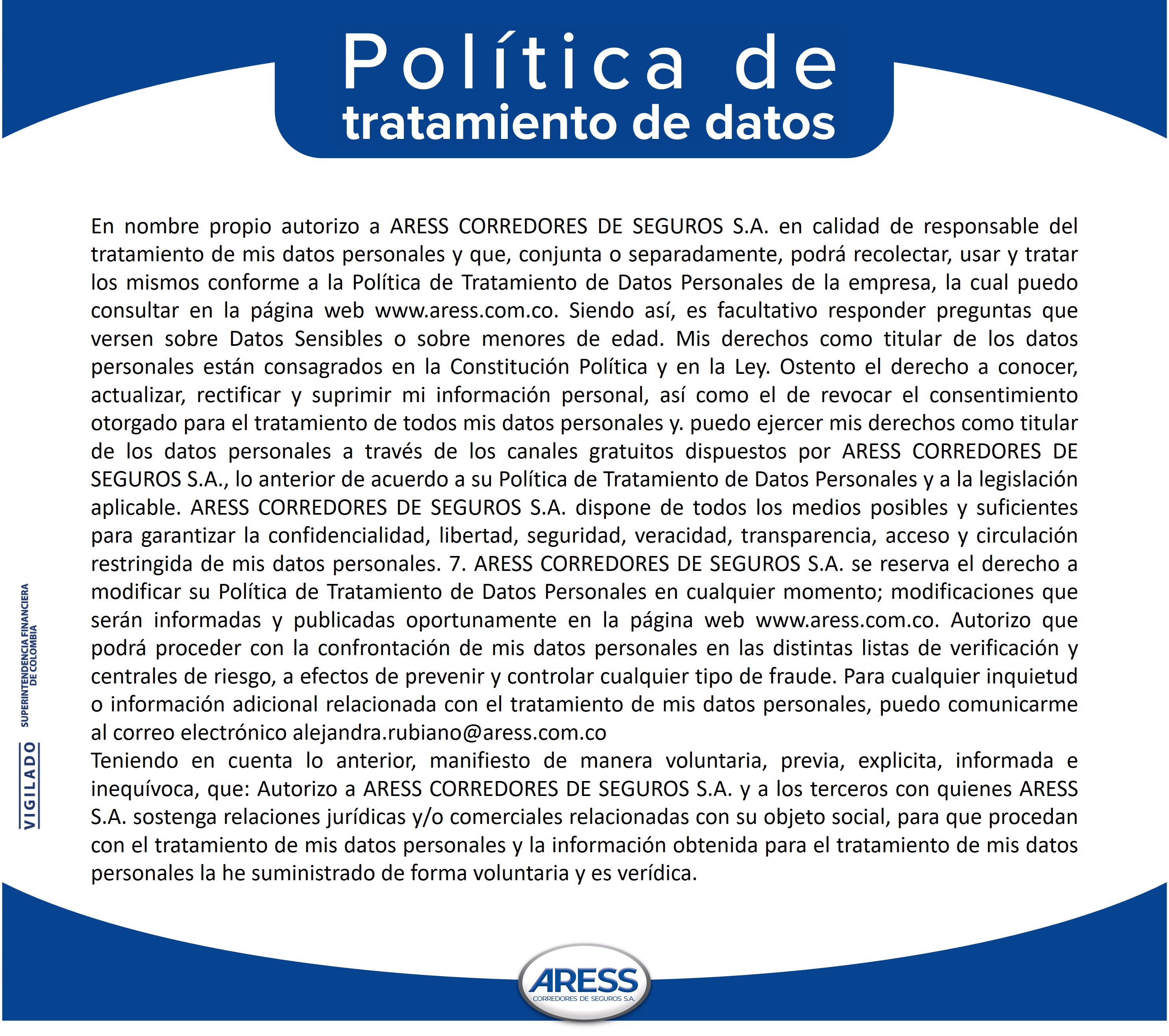Politica Tratamiento de Datos ARESS